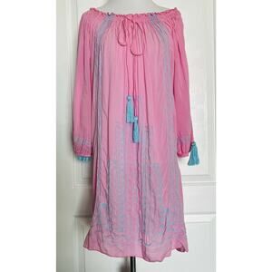 CLAIRE MERCIER St Barth Rayon Off the Shoulder Kaftan Tunic Cover Up Dress M